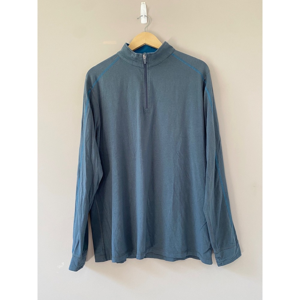 Tasc Performance Carrollton Mens Large Blue Bamboo Organic Cotton Quarter Zip